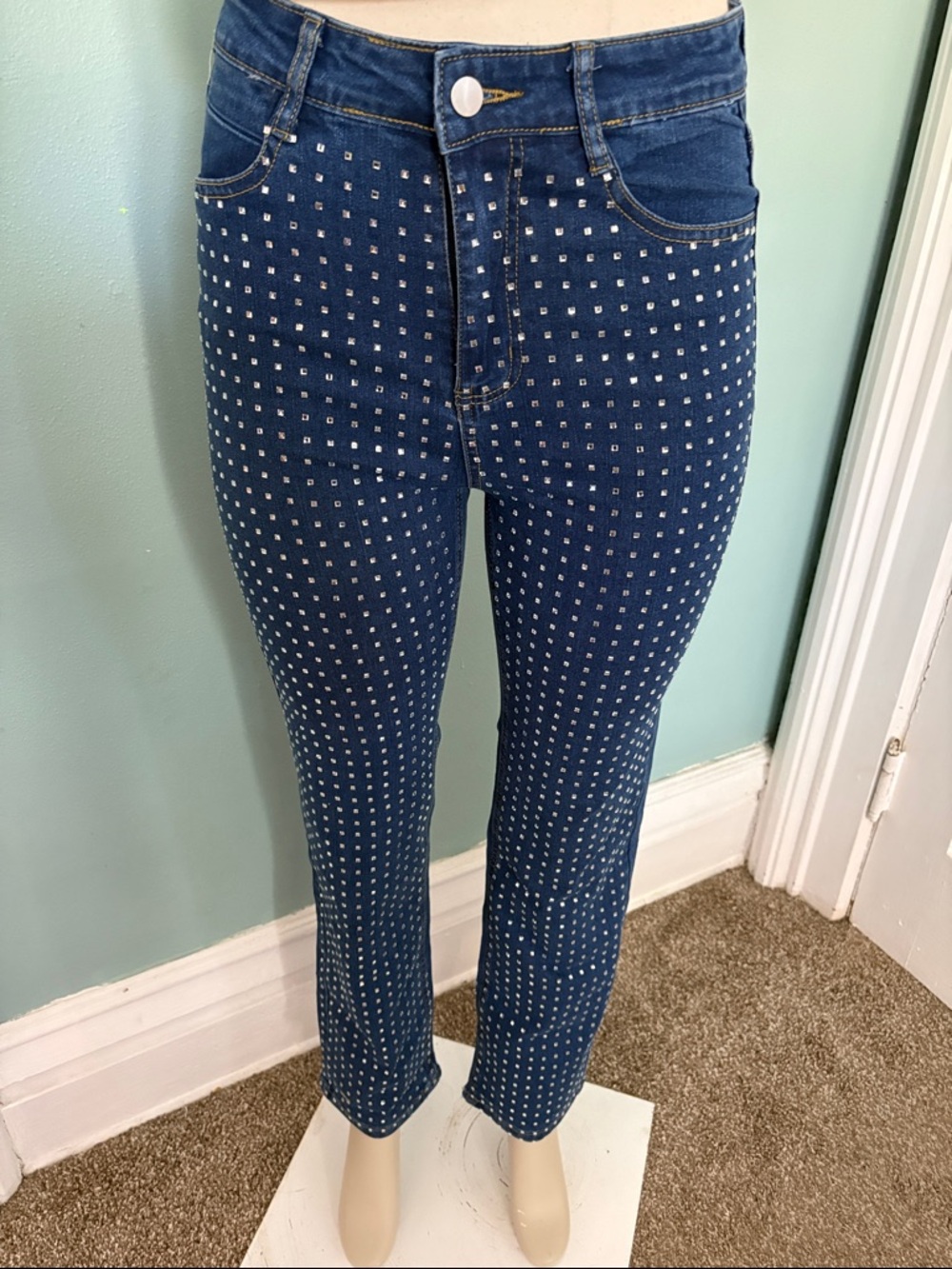 Kiwi Dark Blue Studded Skinny Jeans
